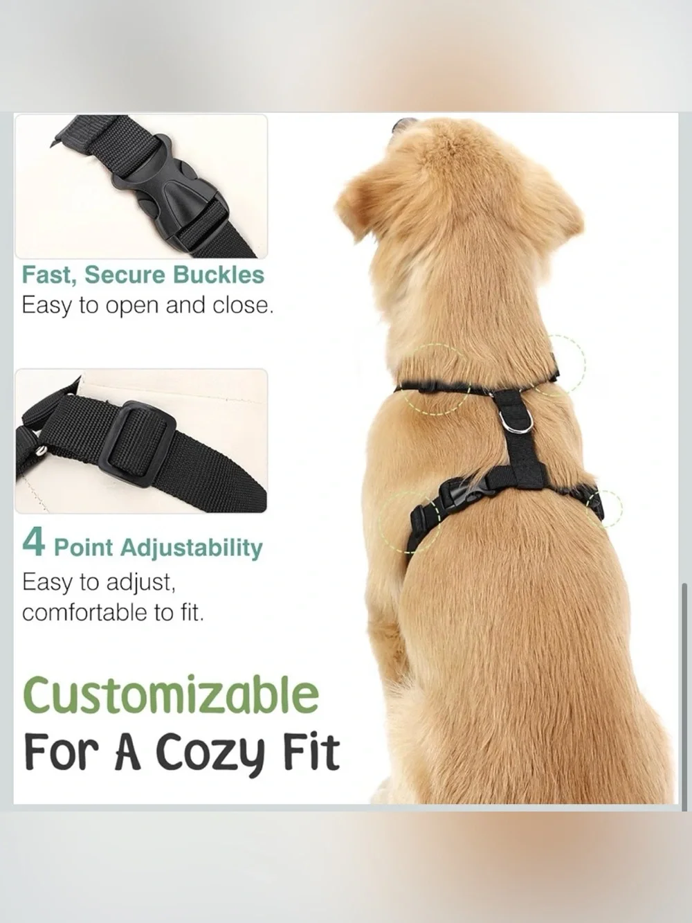 VavoPaw Dog Vehicle Safety Vest Harness - Black Daisy L. 2925/dc-1:v